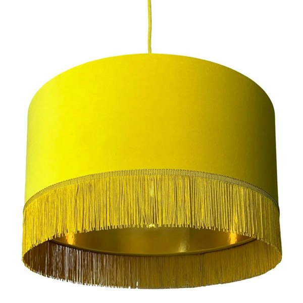 Love Frankie Sunset Yellow Velvet Lampshade with Gold Lining & Fringing