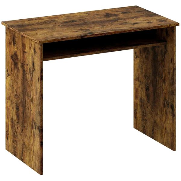 Wood-effect work desk with built-in shelf, boxy rustic brown design