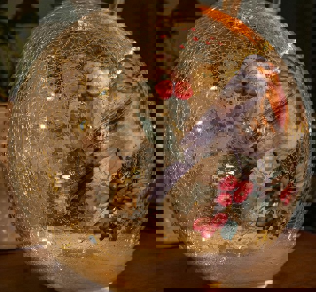 Samuel Alexander 20cm Battery Operated Light up Robin Crackle Glass Ball with 15 Warm White LEDs