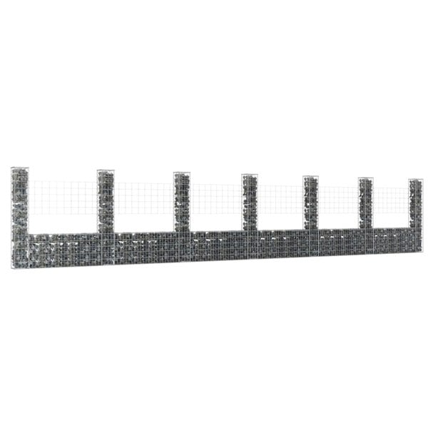 Berkfield U-shape Gabion Basket with 7 Posts Iron 740x20x150 cm