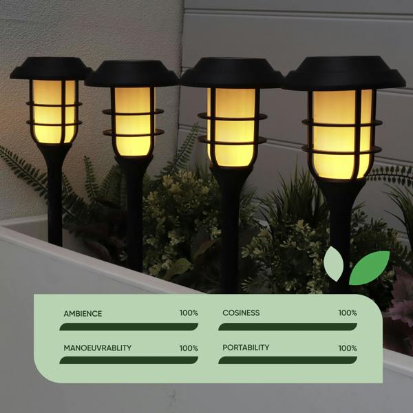 Gardenwize Pack of 4 Solar Stake Lights – Flaming LED Torch Lights