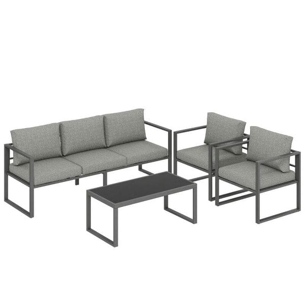 4 Piece Outdoor Garden Furniture Set, Patio Furniture with 3-Seater Sofa, Armchairs and Coffee Table