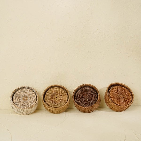 Round Rattan Coaster with Holder - Coastal Villa Homeware