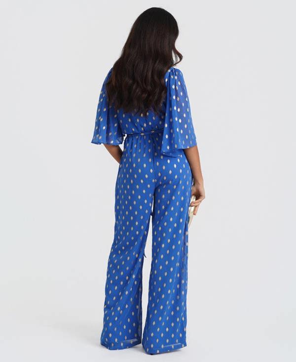 Blue Foil Culotte Jumpsuit back