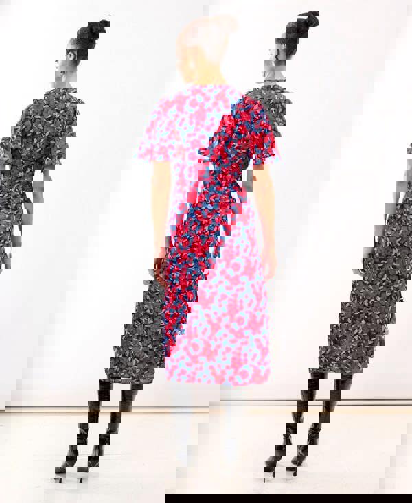 Red Floral Wrap Midi Dress