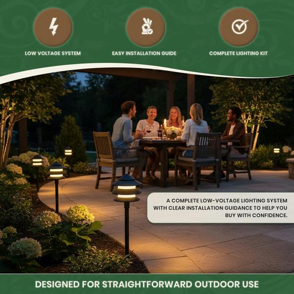 Garden Lights Set of 10 – Low Voltage Pagoda Pathway Lights with 30m Cable, Transformer & Ground Spikes