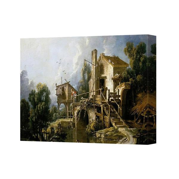Benjamin Tate Design Oil On Canvas Wall Art Rustic Bridge And Mill Landscape Painting