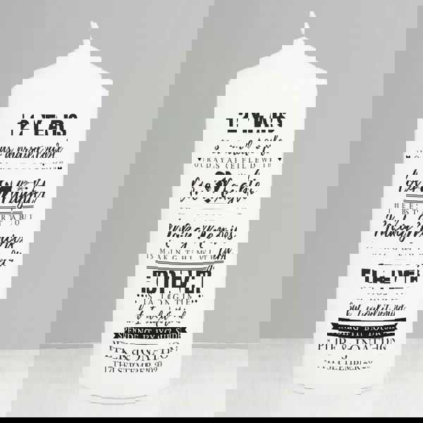 Personalised Memento Company Personalised Typography Anniversary Pillar Candle