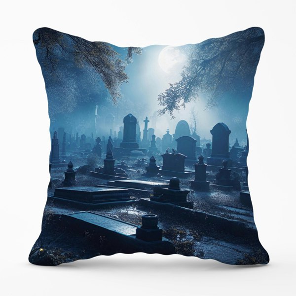 Warren Reed A Breathtaking Scene Of A Moonlit Graveyard Cushions