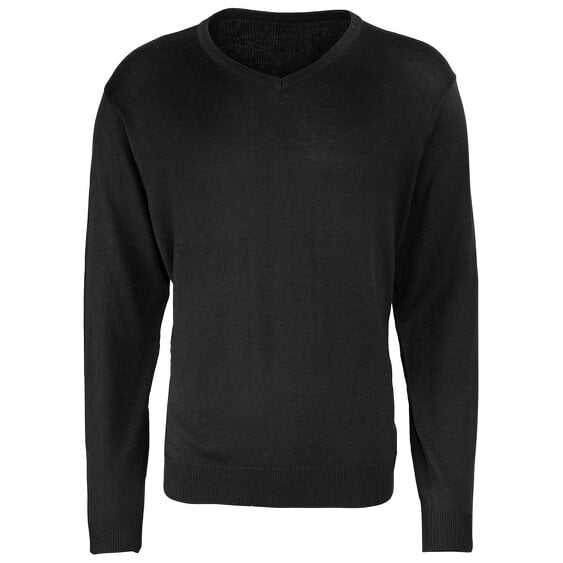 Premier Mens Knitted Cotton Acrylic V Neck Sweatshirt - Black