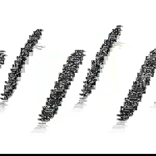 Art Deco Style Round Marcasite Stepped Stud Earrings in 925 Sterling Silver - Gemondo