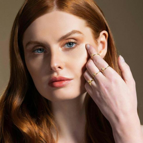 Dainty Gold Triangle Ring for Women with Cubic Zirconia. - namana.london