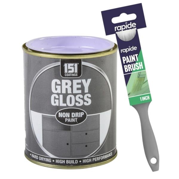 151 Grey Gloss Non-Drip Paint 300ml With 1" Paint Brush