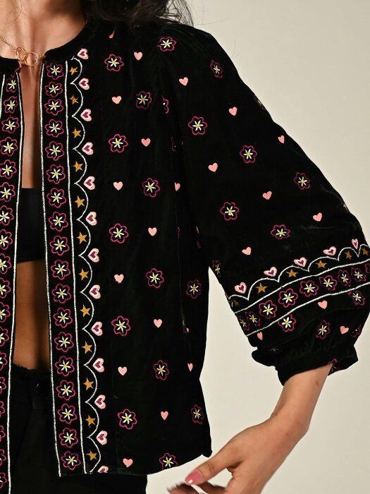 Rose & Nancy Florence Green Emboidered Velvet Jacket