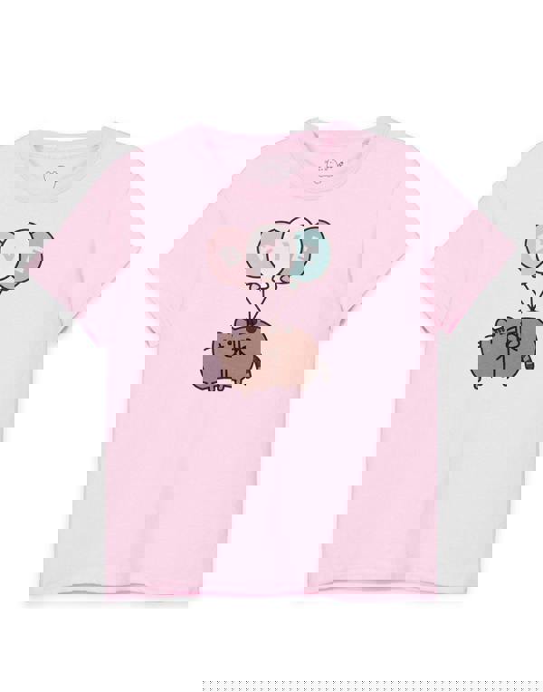 Pusheen Girls Pink Bye Balloons Short Sleeved T-Shirt