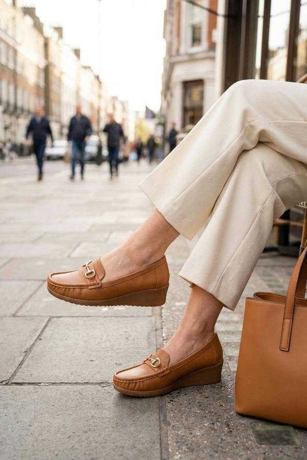 Constance Faux Leather Wedge Loafers - Camel