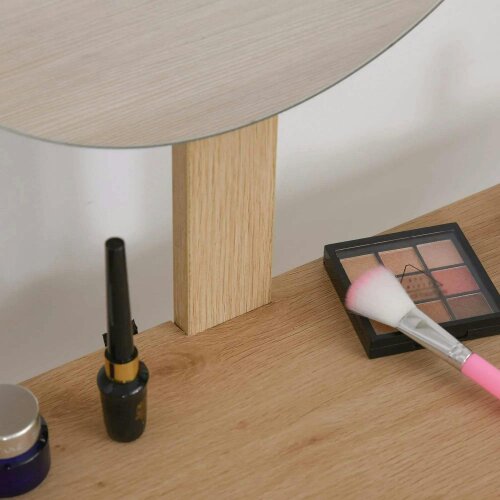 Bobobiy Dressing Table with Drawer and Mirror height adjustable Wooden Oak Color Bedroom Dressing Room Elegant and Durable