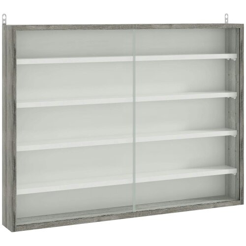Wyld Haus Kasofa Wood And Glass Grey Wood Grain 5 Tier Wall Display Cabinet With Adjustable Shelves 60 x 80 cm