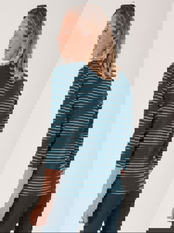 PennyPlain Round Neck Striped Top - Peacock