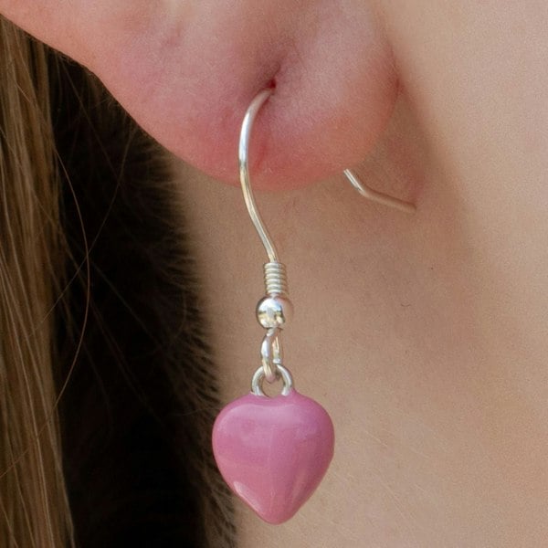 Mylee London Sterling Silver Pink Enamelled Heart Earrings