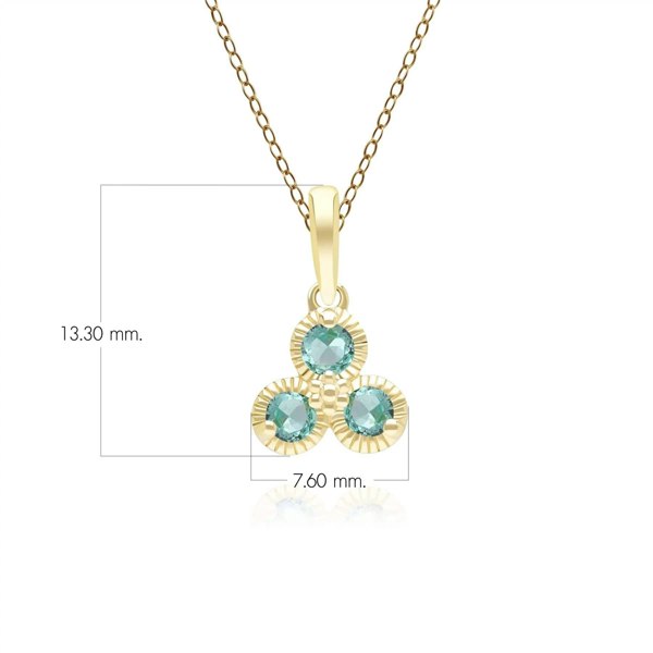 Gemondo Floral Emerald Three Stone Pendant Necklace in 9ct Yellow Gold