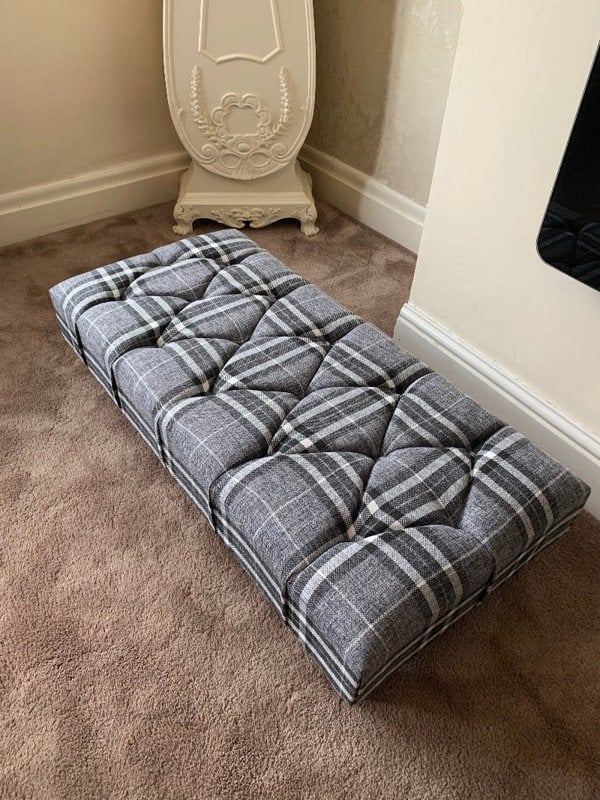 Grey & Black Tartan Upholstered Footstool | Tartan Chesterfield Ottoman footstool - ISTOOLS