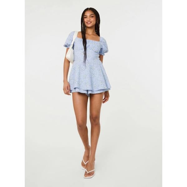 Pink Vanilla Bow Back Ditsy Puff Sleeve Playsuit