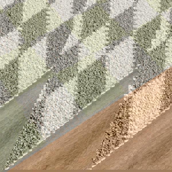 Livabliss Fossay Shag-Washable Beige Green High Pile Checkered Rug