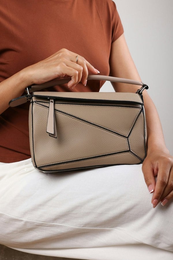 Where's That From Abrazo Geometric Top Handle Bag in Taupe
