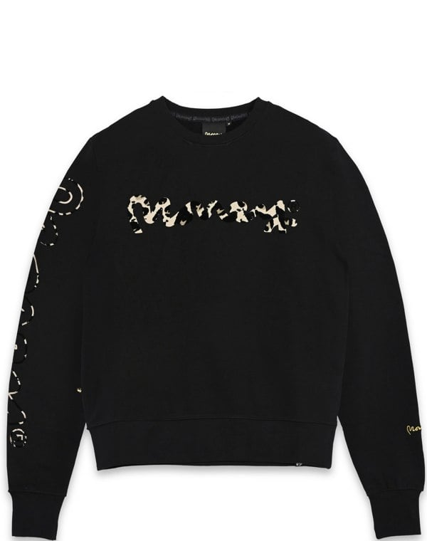 Money Sig Line Cheetah Crew Sweat Black