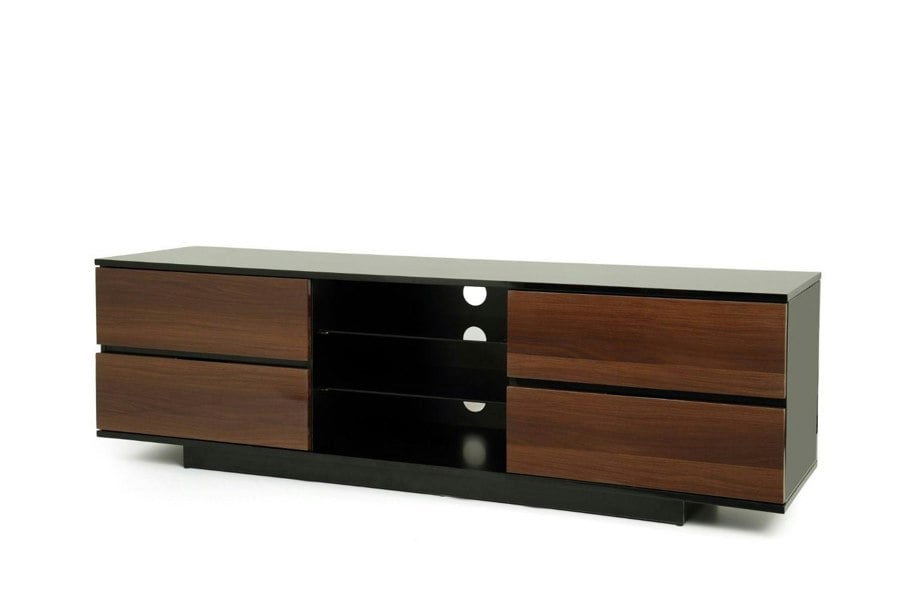 Centurion Supports Avitus Gloss Black with 4-Walnut Drawers and 3-Shelf 32"-65" LED/LCD/Plasma TV Stand