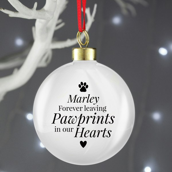 Personalised Memento Company Personalised Pawprints Memorial Bauble