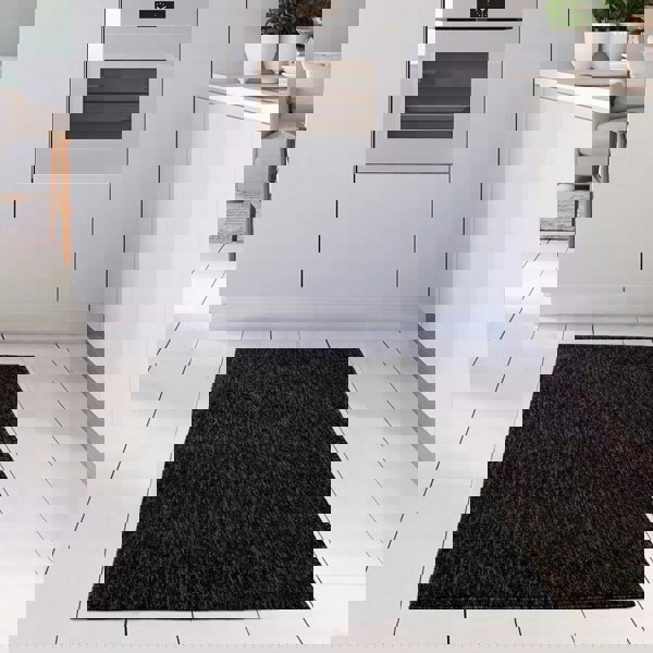 Dark Grey Low Pile Area Rug Plain Design