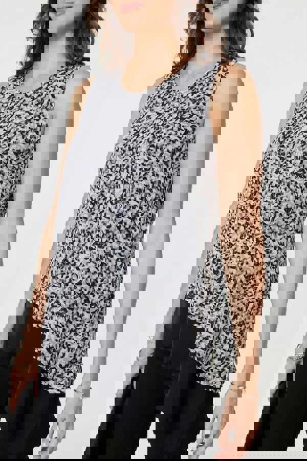 Black | Printed Asymmetric Sleeveless Tunic Top