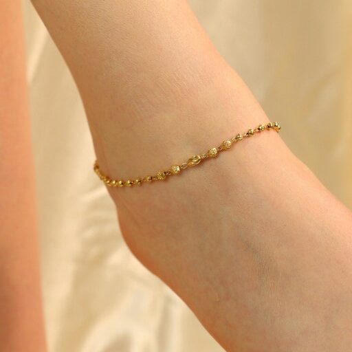 The Colourful Aura Golden Brass Rounds Beaded Minimalist Boho Slim Foot Indian Payal Anklet