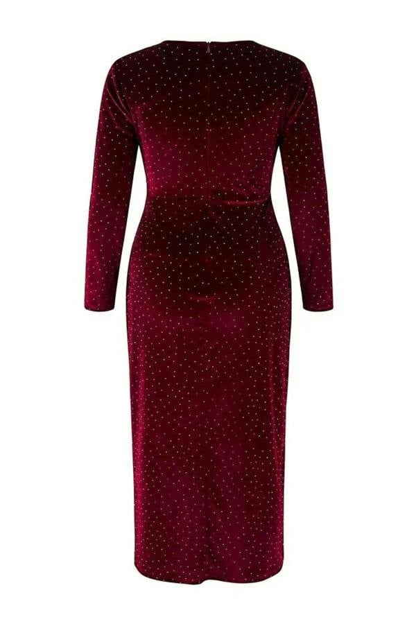 WOVCOR V-Neck Midi Embellished Velvet Knit Plus Size Dress