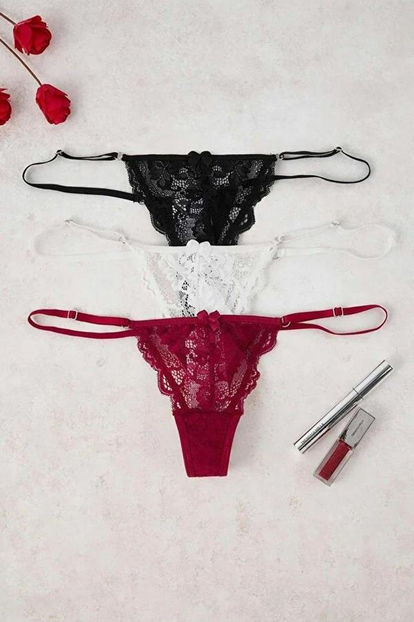 WOVCOR 3-Pack Lace Print Thong Panties
