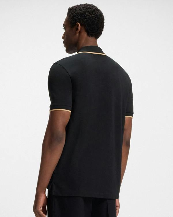 BOSS Orange Parlay 190 Mens Cotton-Piqué Polo Shirt with Contrast Tipping - Black - CHO - Designer Mens Polo Shirts