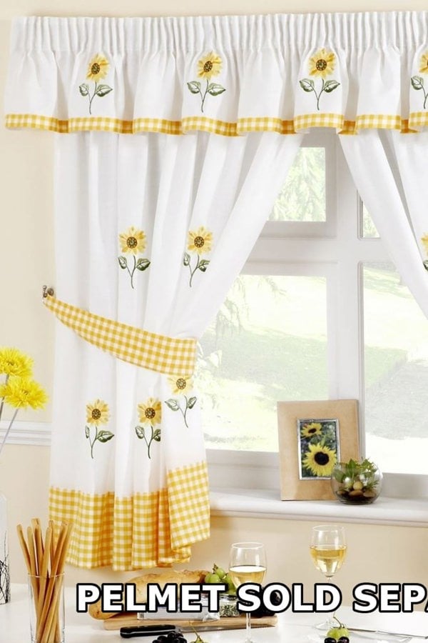 Alan Symonds Sunflower Taped Embroidered Floral Curtains With Tie Backs