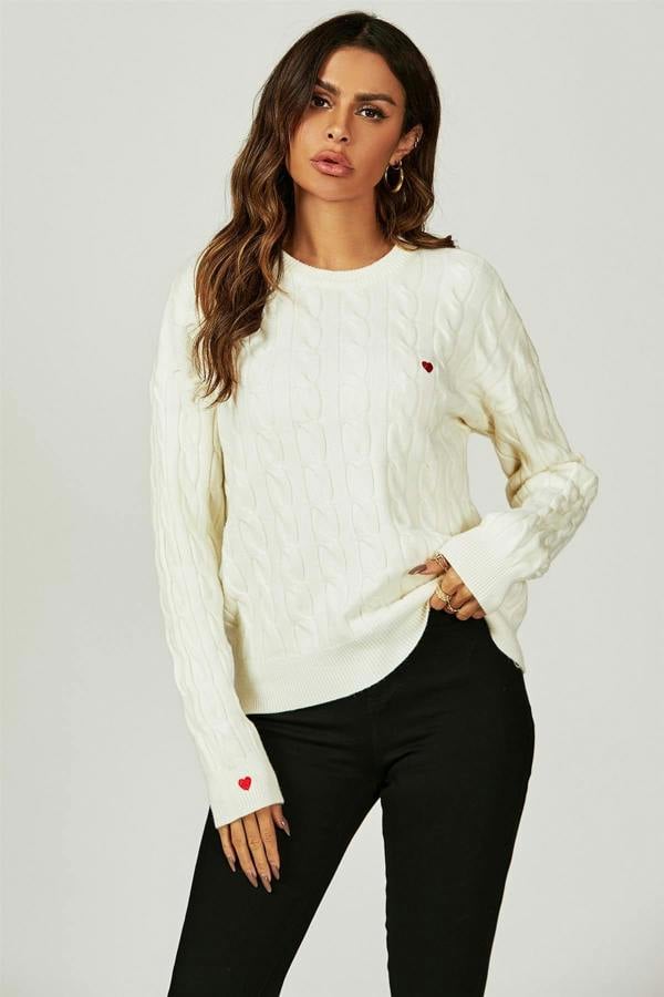 FS Collection Heart Embroidery Jumper Top In Cream