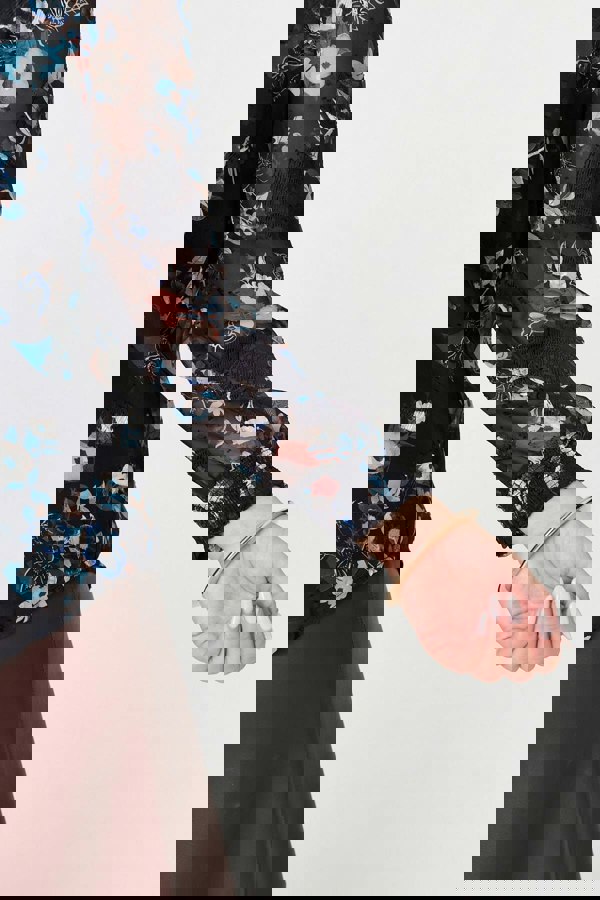 Blue | Floral Semi Sheer Long Sleeve Blouse
