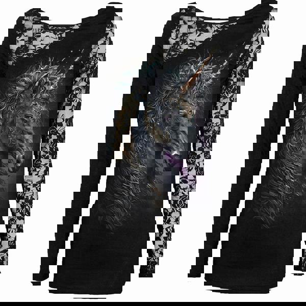 CELTIC UNICORN - Lace One Shoulder Top Black