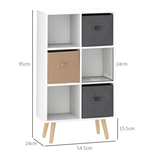 Wyld Haus Nadiro Wooden White 6 Cube Storage Unit With 3 Fabric Drawers And OFauxn Shelves