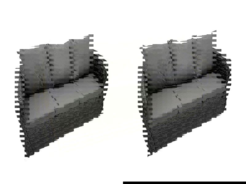 Fimous Outdoor Love Sofa 3 Seater Sofa Coffee Table Set Garden Rattan Furniture Set 7 Seater with 2 Side Tables 2 Big Stool Dark Grey