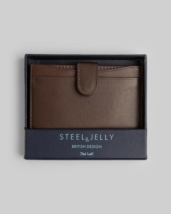 Steel & Jelly Leather Card Holder With Popper Fastening