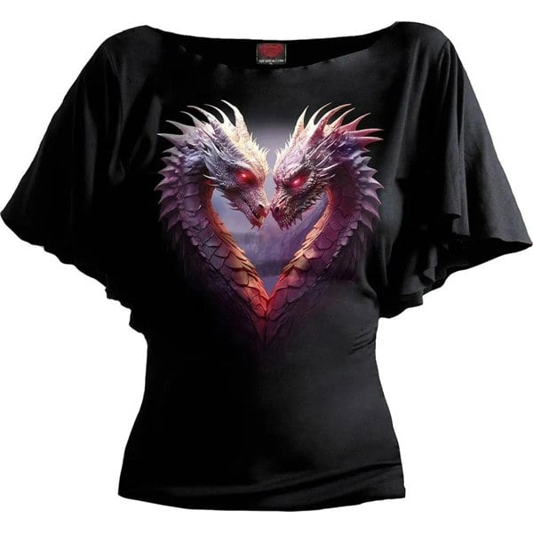 Spiral Direct Womens/Ladies Heart Of Dragons Boat Neck Batwing Top - Black