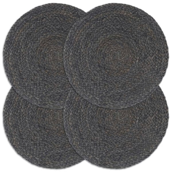 Berkfield Placemats 4 pcs Plain Dark Grey 38 cm Round Jute