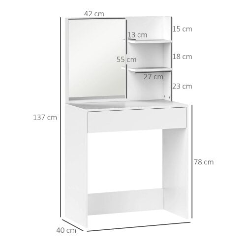 Wyld Haus Ketoli White Dressing Table With Mirror And Integrated Storage Compartments