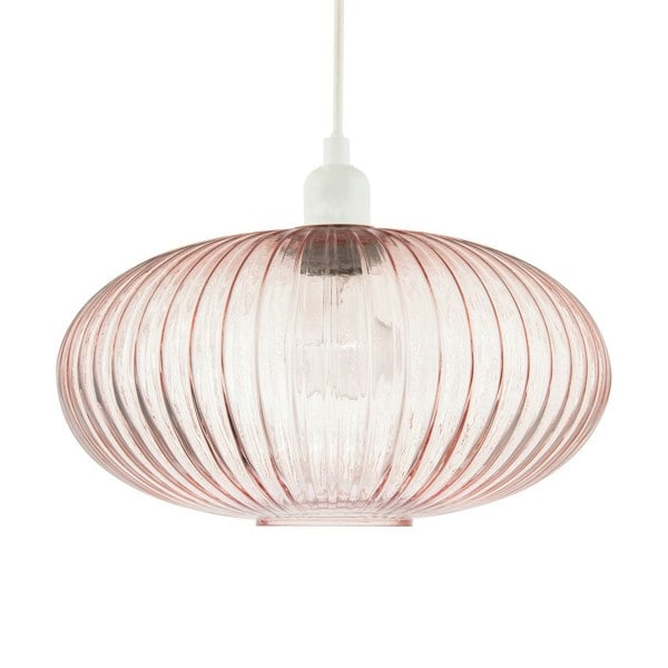 Modern Designer Soft Pink Line Ribbed Glass Oval Pendant Lamp Shade Image 1