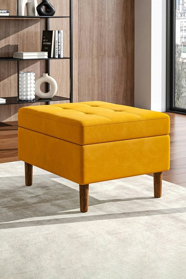 Living and Home Modern Rectangular Tufted Velvet Footstool Storage Ottoman